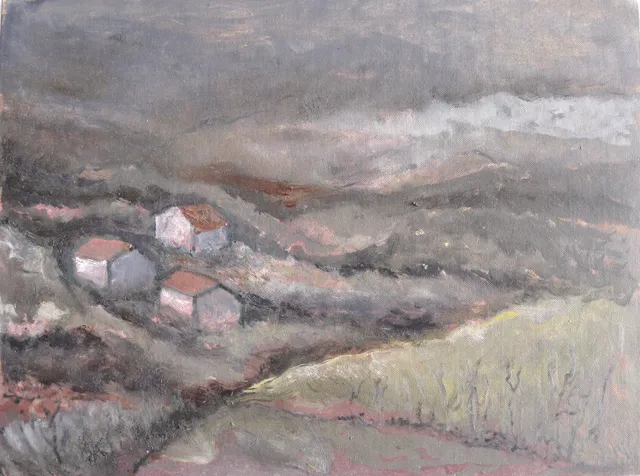 Piccolo borgo — Olio su tela